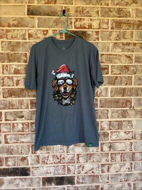Wild Tribute Green Santa Dog Graphic Christmas Short Sleeve Tee